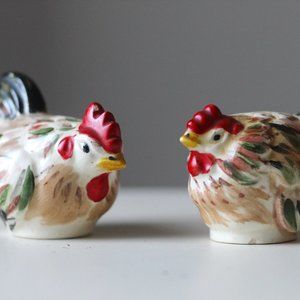 Ceramic Set of Rooster and Chicken Salt and Pepper Shakers